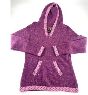 The Alpaca Connection Sweater Womens Medium Purple Pink Hooded Pockets Soft